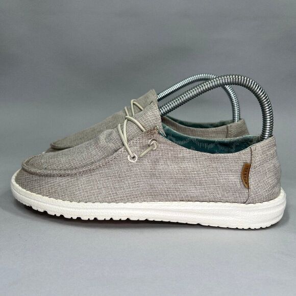 Hey Dude Women's Size 6 Wendy Chambray Beige Canvas Slip On Shoes - Picture 4 of 11